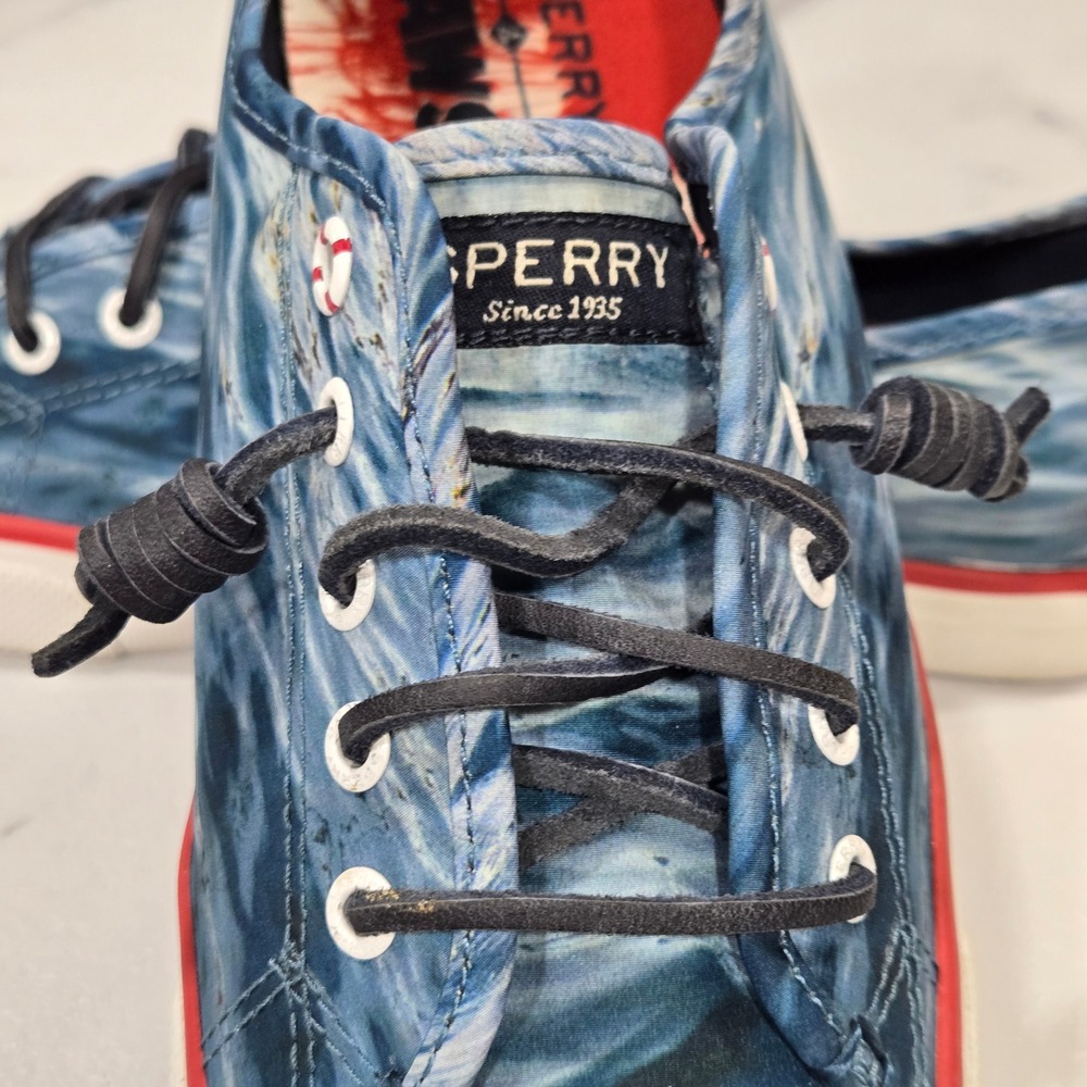 Sperry Jaws CVO Sneakers Womens 8.5 Blue Water Graphic Canvas Boat Shoes Novelty - Picture 8 of 10